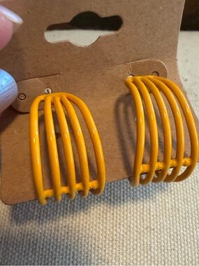 Vintage Enamel Yellow Cage Hoop Earrings